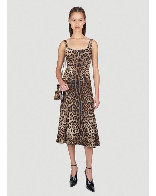 Dolce & Gabbana Natural Leopard Print Midi Dress