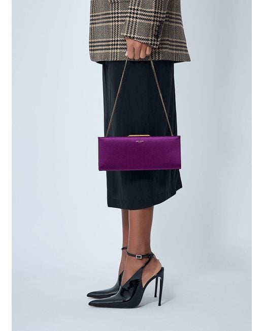 Saint Laurent Purple Letter Clutch Bag With Lizard Chain