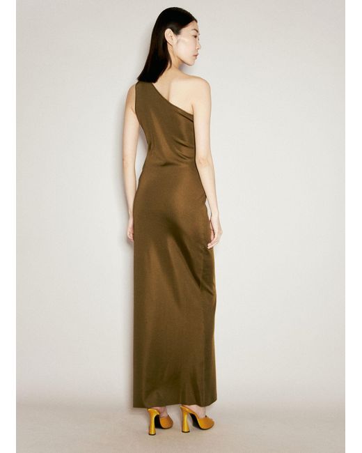 Saint Laurent Natural One Shoulder Silk Dress