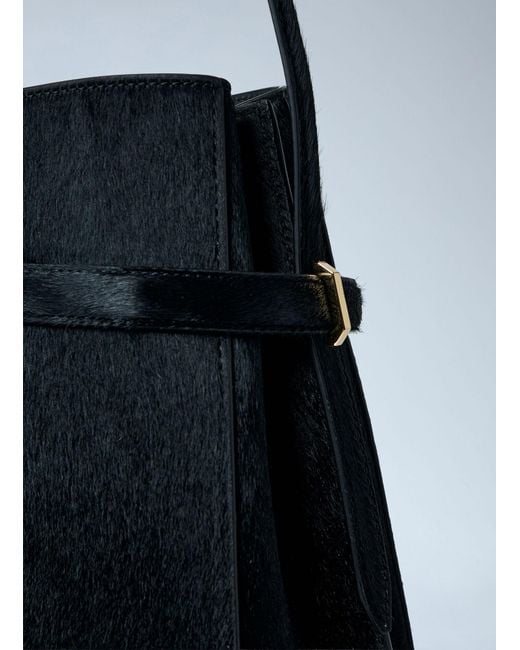 Totême Blue Belted Pony Hair Bucket Bag