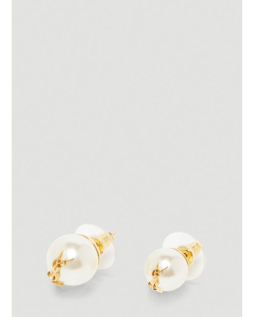 Saint Laurent Natural Monogram Faux Pearl Earrings