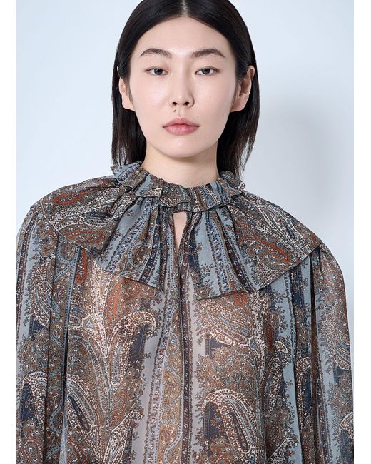 Saint Laurent Blue Paisley Silk Georgette Blouse