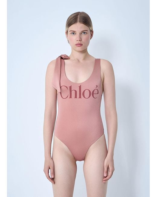 Chloé Pink Chloã Logo Motif Swimsuit