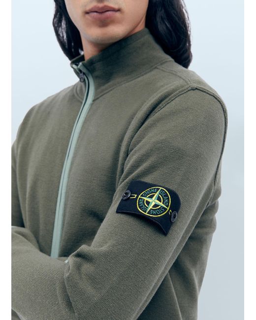 Stone Island Green Zip-up Compass Patch Knit Sweater for men