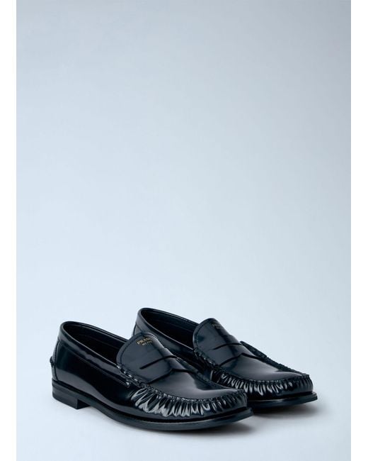 Prada Blue Brushed Leather Loafers for men