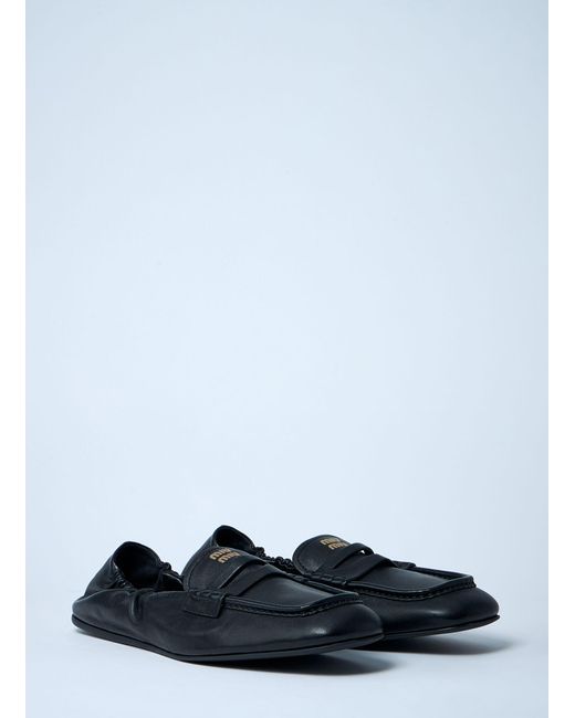 Miu Miu White Logo Motif Leather Loafers