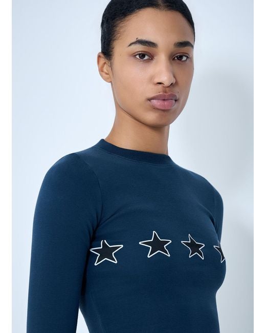 Balenciaga Blue Star Embroidered Ribbed Top