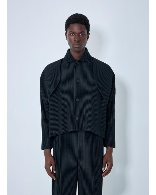 Homme Plissé Issey Miyake Blue Pleated Button-Up Jacket for men