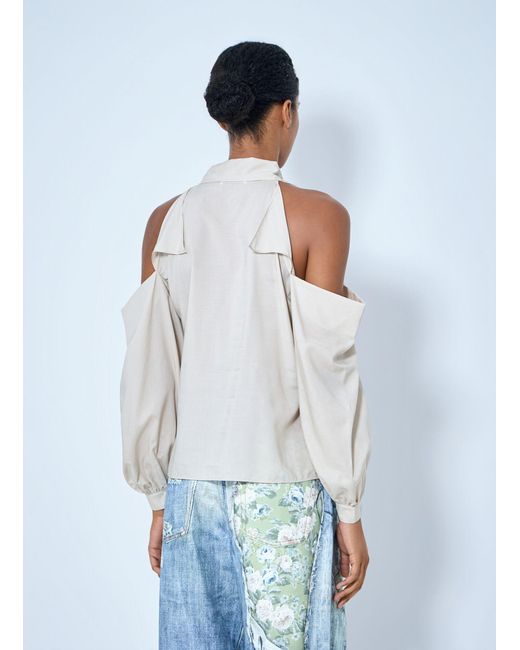 Acne White Bow-Tie Open-Shoulder Blouse