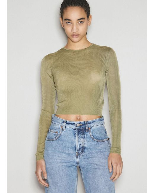Saint Laurent Green Ribbed Knit Cropped Top