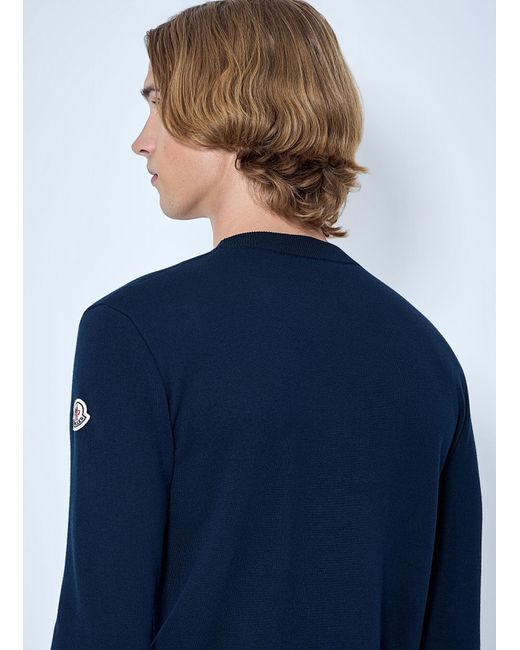 Moncler Blue Embroidered Logo Sweater for men