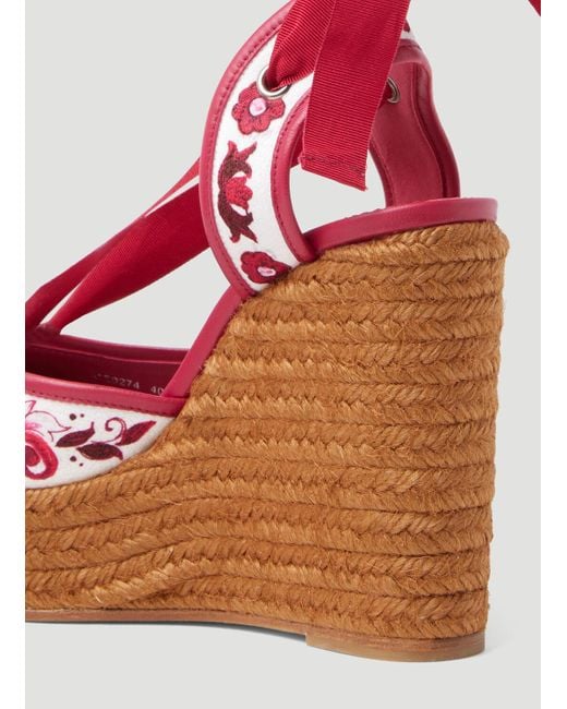 Dolce & Gabbana Red Printed Brocade Wedge Sandals