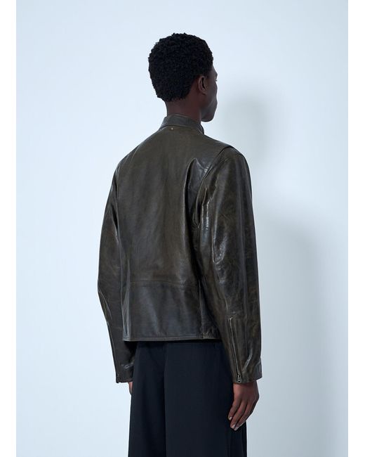 Lemaire Gray Leather Zip Jacket for men