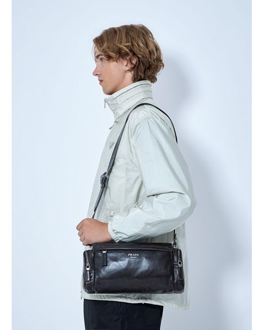 Prada Blue Distressed Nappa Leather Shoulder Bag for men