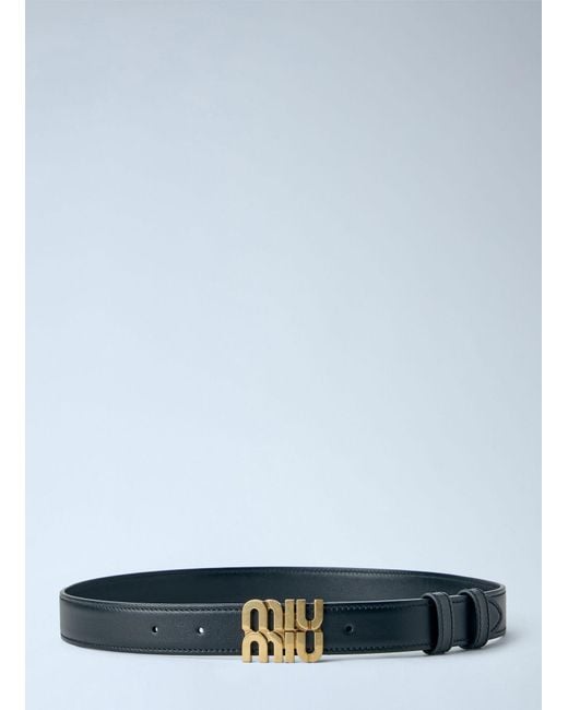 Miu Miu Blue Logo Buckle Leather Belt