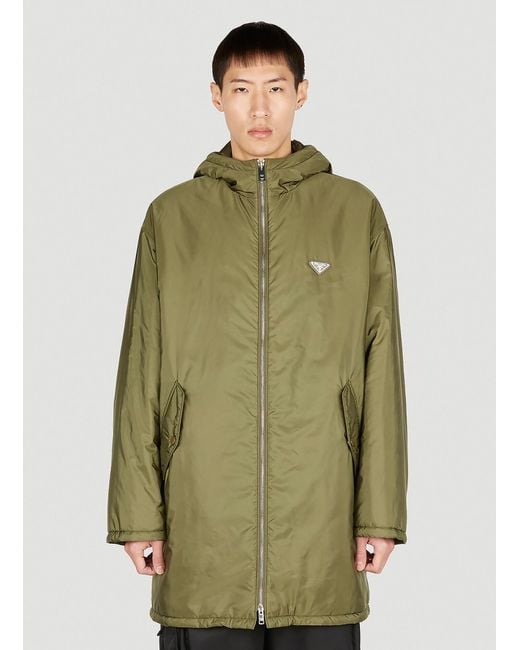 Prada Logo Plaque Coat in Green for Men | Lyst