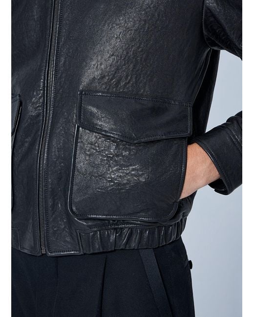 Saint Laurent Blue Zip-Front Leather Jacket for men