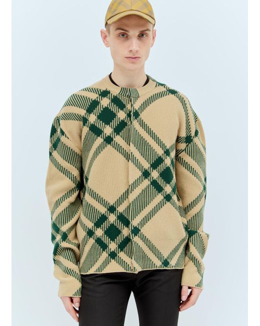 Burberry Green Check Wool-blend Cardigan for men