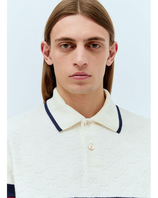 Gucci White Interlocking G Terry Cloth Polo Shirt for men