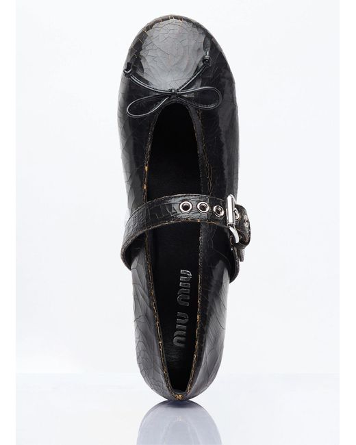 Miu Miu White Crackled Leather Ballerina Shoes