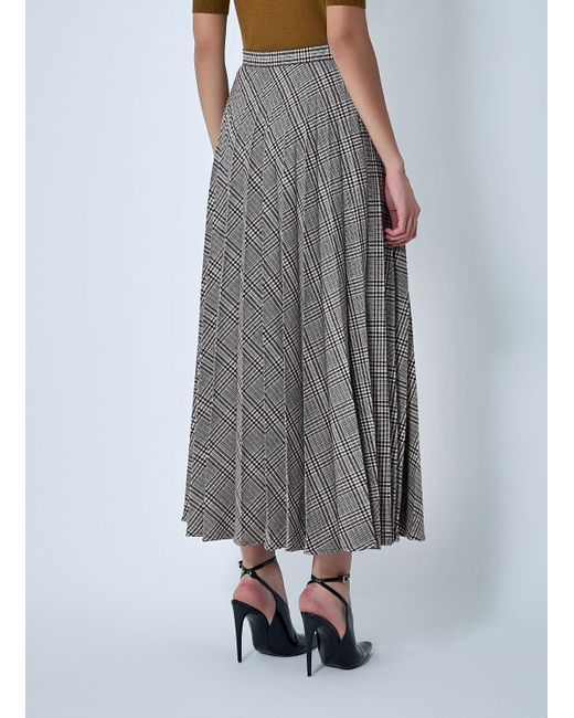 Saint Laurent Gray Pleated Check Maxi Skirt