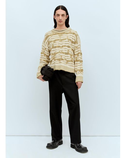 Bottega Veneta Natural Distorted Stripe Knit Sweater for men