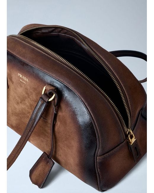 Prada Brown Bowling Medium Suede Handbag