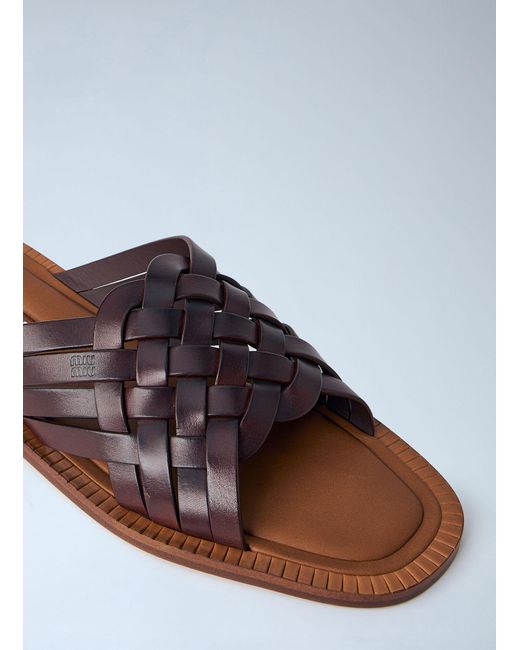 Miu Miu Brown Woven Leather Sandals for men