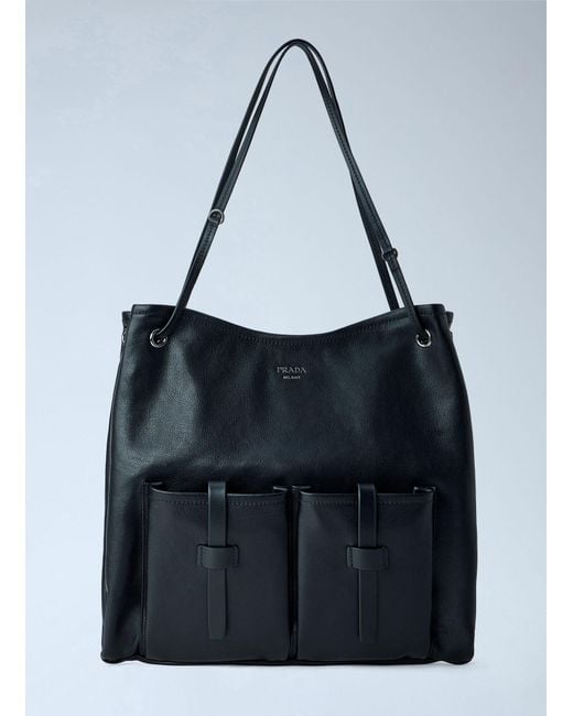Prada Blue Leather Large Route Tote Bag