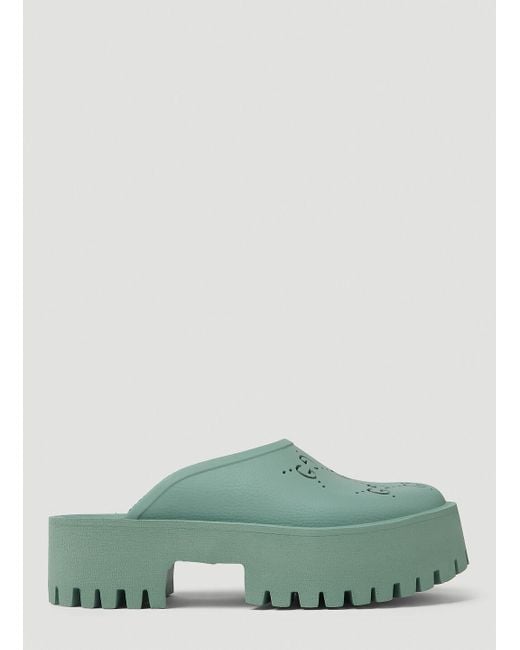 Gucci Green Perforated G Clogs