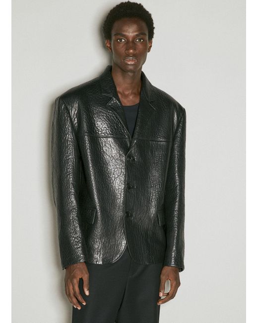Prada Gray Pebbled Leather Blazer for men