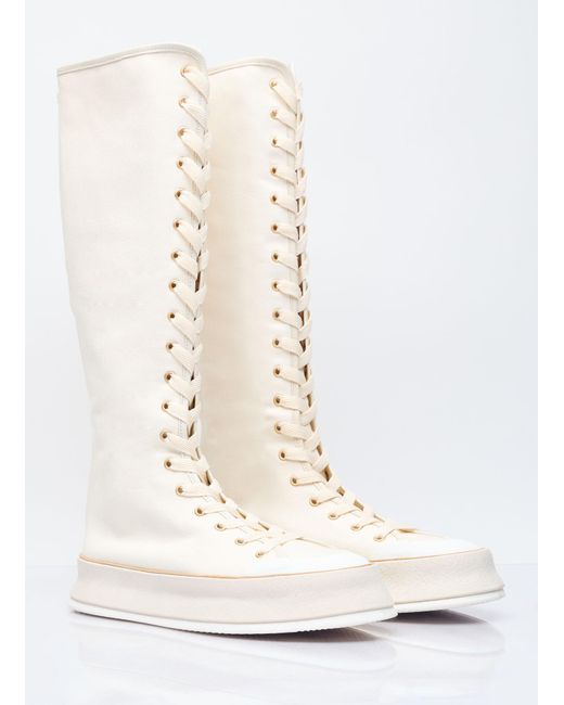 Max Mara White Canvas Lace-up Boots