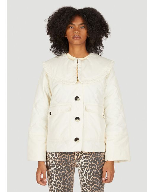 Ganni Cashmere Peter Pan Collar Jacket in White | Lyst