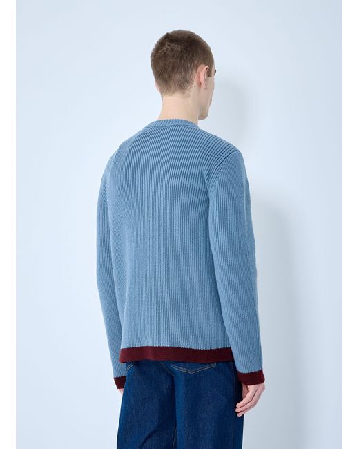 Gucci Blue Wool Cardigan With Intarsia for men