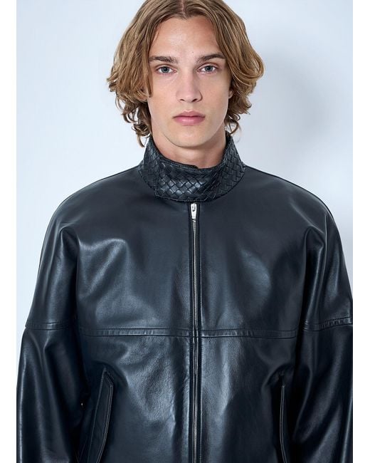 Bottega Veneta Blue Intrecciato Leather Blouson Jacket for men