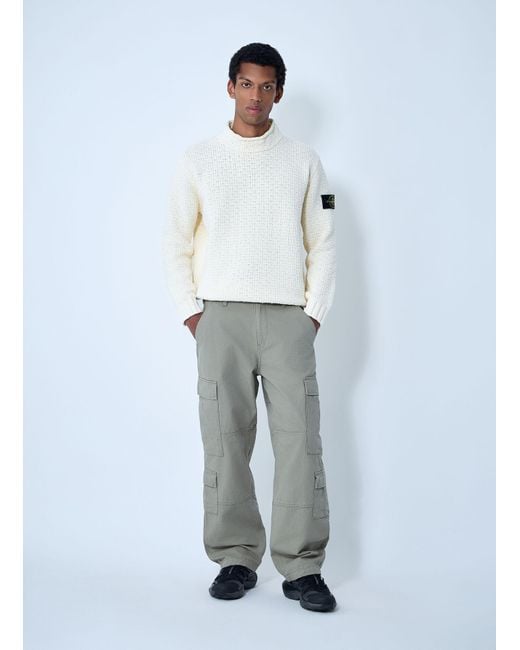 Stone Island White Chenille Cotton Sweater for men