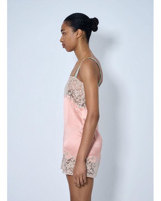 Saint Laurent Pink Sleeveless Lace-Trimmed Slip Dress