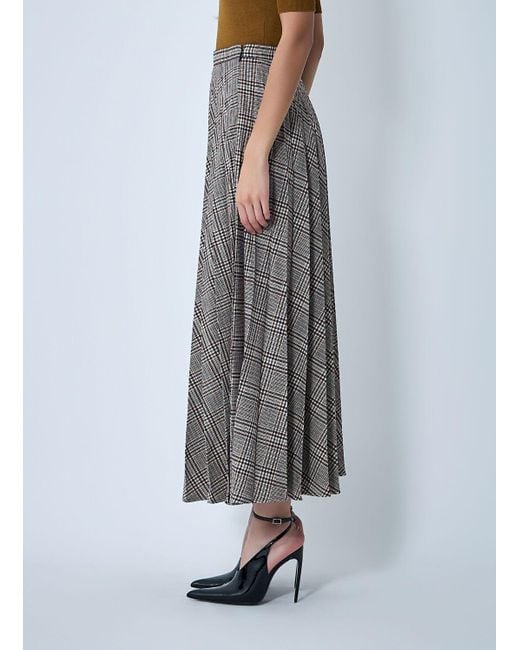 Saint Laurent Gray Pleated Check Maxi Skirt