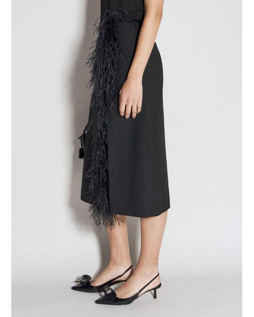 Prada Black Feather-trimmed Wool Midi Skirt