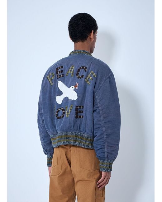 STORY mfg. Blue Embroidered Bomber Jacket for men