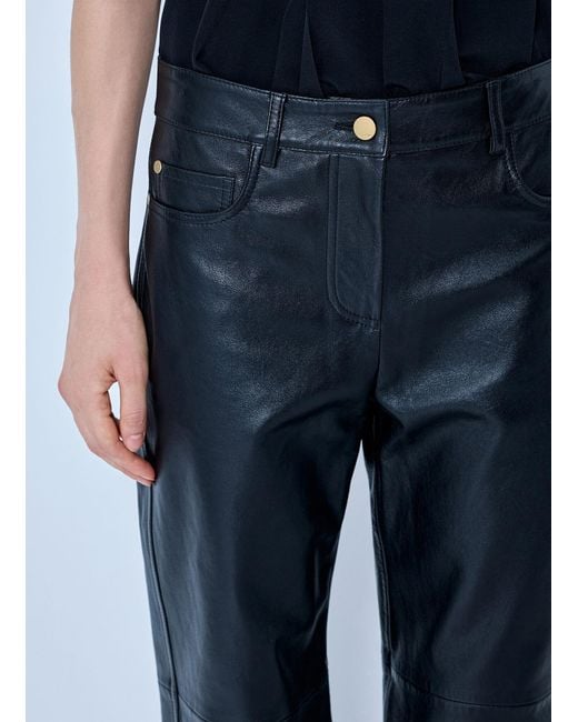 Max Mara Blue Leather Straight-leg Trousers