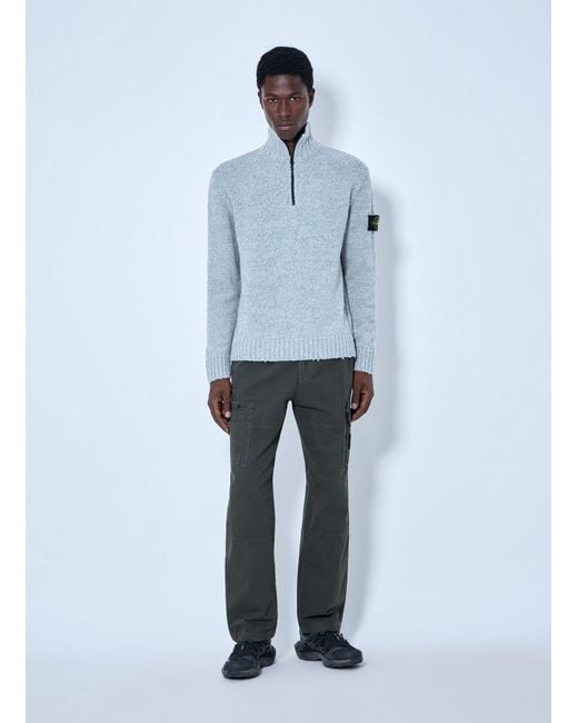 Stone Island Blue Half-Zip Wool Sweater for men