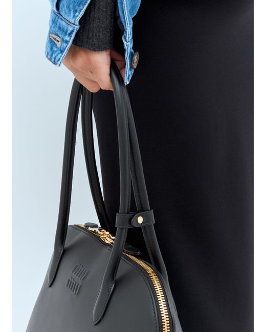 Miu Miu Blue Logo Embossed Leather Handbag