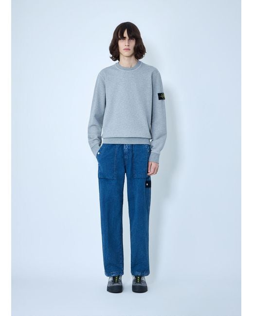 Stone Island Blue Elasticated Denim Cargo Trousers for men
