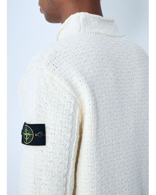 Stone Island White Chenille Cotton Sweater for men