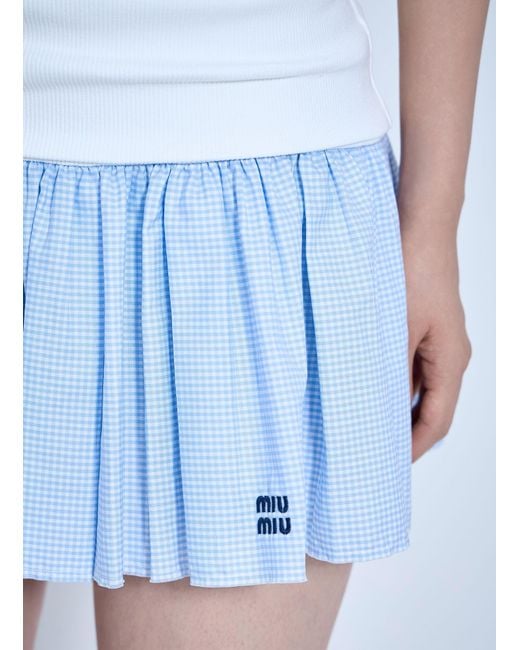 Miu Miu Blue Jersey And Poplin Mini Skirt