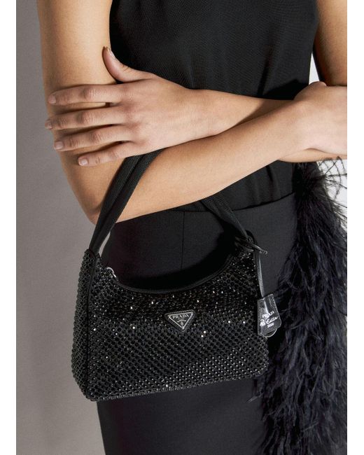 Prada Black Crystal-embellished Satin Mini Bag