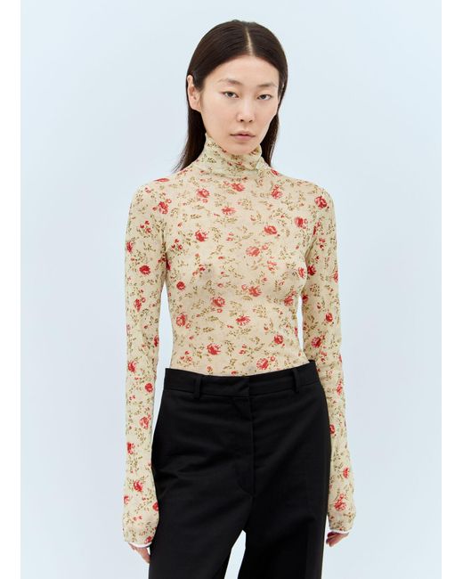 Prada Natural Printed Stretch Tulle Bodysuit