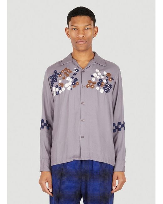 Noma T.D Purple Flower Hand Embroidery Shirt for men
