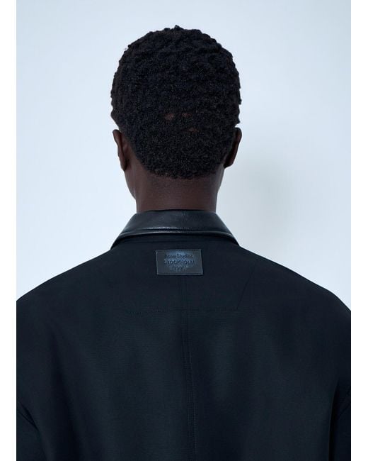 Acne Blue Leather-Trimmed Button Jacket for men